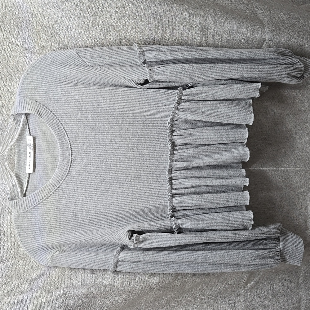 Alter'd State Grey, Gray, Soft, Top, Cropped, Ruffled, Babydoll, Peplum,